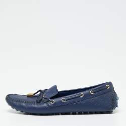 Pre Owned Louis Vuitton Blue Leather Gloria Loafers Size 38