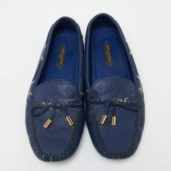 Pre Owned Louis Vuitton Blue Leather Gloria Loafers Size 38