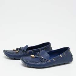 Pre Owned Louis Vuitton Blue Leather Gloria Loafers Size 38