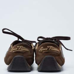 Pre Owned Louis Vuitton Brown Suede and Monogram Coated Canvas Energie Low-Top Sneakers Size 39.5