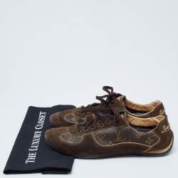 Pre Owned Louis Vuitton Brown Suede and Monogram Coated Canvas Energie Low-Top Sneakers Size 39.5
