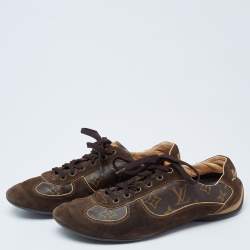 Pre Owned Louis Vuitton Brown Suede and Monogram Coated Canvas Energie Low-Top Sneakers Size 39.5