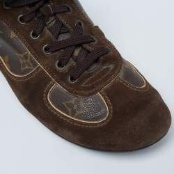 Pre Owned Louis Vuitton Brown Suede and Monogram Coated Canvas Energie Low-Top Sneakers Size 39.5