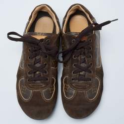 Pre Owned Louis Vuitton Brown Suede and Monogram Coated Canvas Energie Low-Top Sneakers Size 39.5