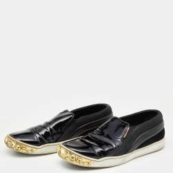 Louis Vuitton Black Patent Leather and Suede Studded Slip On Sneakers Size 38