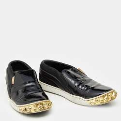 Louis Vuitton Black Patent Leather and Suede Studded Slip On Sneakers Size 38