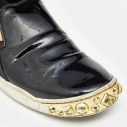 Louis Vuitton Black Patent Leather and Suede Studded Slip On Sneakers Size 38