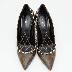 Pre Owned حذاء كعب عالي لوي فيتون إلدورادو كانفاس مونوغرامي وجلد أسود /بني مقاس 37.5