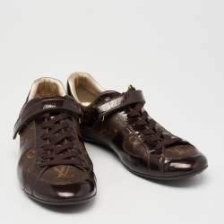 Louis Vuitton Monogram Canvas And Patent Leather Globe Trotter Low Top Sneakers Size 37