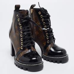 مملوكة مسبقًا Louis Vuitton Black/Brown Patent And Coated Monogram Canvas Star Trail Ankle Boots Size 36