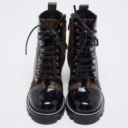مملوكة مسبقًا Louis Vuitton Black/Brown Patent And Coated Monogram Canvas Star Trail Ankle Boots Size 36
