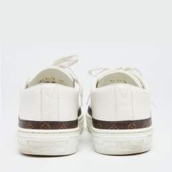 Pre Owned Louis Vuitton White/Brown Monogram Canvas And Leather Lace Up Sneakers Size 39