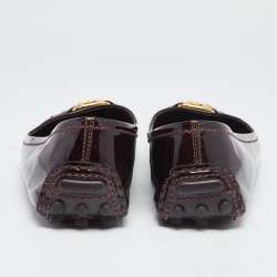 Pre Owned حذاء فلات باليه لوي فيتون أوكسفورد جلد لامع عنابي مقاس 39