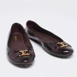 Pre Owned حذاء فلات باليه لوي فيتون أوكسفورد جلد لامع عنابي مقاس 39
