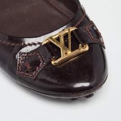 Pre Owned حذاء فلات باليه لوي فيتون أوكسفورد جلد لامع عنابي مقاس 39