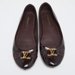 Pre Owned حذاء فلات باليه لوي فيتون أوكسفورد جلد لامع عنابي مقاس 39