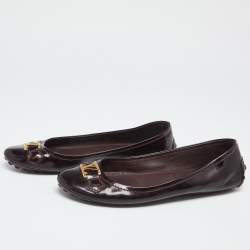 Pre Owned حذاء فلات باليه لوي فيتون أوكسفورد جلد لامع عنابي مقاس 39