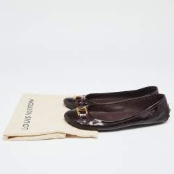 Pre Owned حذاء فلات باليه لوي فيتون أوكسفورد جلد لامع عنابي مقاس 39