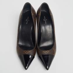 مملوكة مسبقًا Louis Vuitton Brown Monogram Coated Canvas and Patent Leather Cap Toe Fetish Pointed Pumps Size 36.5