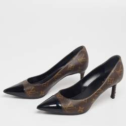 مملوكة مسبقًا Louis Vuitton Brown Monogram Coated Canvas and Patent Leather Cap Toe Fetish Pointed Pumps Size 36.5