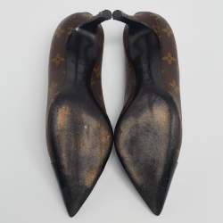 مملوكة مسبقًا Louis Vuitton Brown Monogram Coated Canvas and Patent Leather Cap Toe Fetish Pointed Pumps Size 36.5
