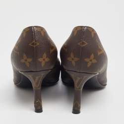 مملوكة مسبقًا Louis Vuitton Brown Monogram Coated Canvas and Patent Leather Cap Toe Fetish Pointed Pumps Size 36.5