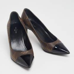 مملوكة مسبقًا Louis Vuitton Brown Monogram Coated Canvas and Patent Leather Cap Toe Fetish Pointed Pumps Size 36.5