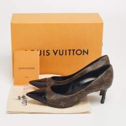 مملوكة مسبقًا Louis Vuitton Brown Monogram Coated Canvas and Patent Leather Cap Toe Fetish Pointed Pumps Size 36.5