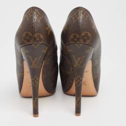 مملوكة مسبقًا Louis Vuitton Brown Monogram Canvas Rosemary Peep-Toe Pumps Size 37