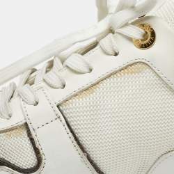 مملوكة مسبقًا حذاء رياضي لوي فيتون رون أواي كانفاس مونوغرامي وجلد أبيض/بني مقاس 37