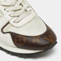مملوكة مسبقًا حذاء رياضي لوي فيتون رون أواي كانفاس مونوغرامي وجلد أبيض/بني مقاس 37