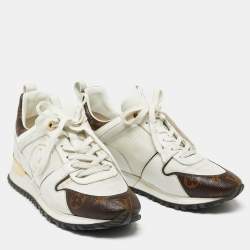 مملوكة مسبقًا حذاء رياضي لوي فيتون رون أواي كانفاس مونوغرامي وجلد أبيض/بني مقاس 37