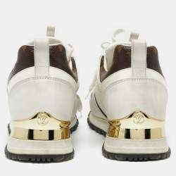 مملوكة مسبقًا حذاء رياضي لوي فيتون رون أواي كانفاس مونوغرامي وجلد أبيض/بني مقاس 37