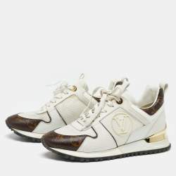 مملوكة مسبقًا حذاء رياضي لوي فيتون رون أواي كانفاس مونوغرامي وجلد أبيض/بني مقاس 37