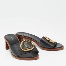 مملوكة مسبقًا صندل سلايد لوي فيتون سلايد لوك إت جلد أسود مقاس 36