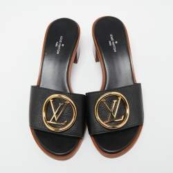 مملوكة مسبقًا صندل سلايد لوي فيتون سلايد لوك إت جلد أسود مقاس 36
