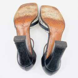 Pre Owned حذاء كعب عالي لوي فيتون جلد وكانفاس ميني لين أبيض/أزرق كحلي سير كاحل مقاس 40