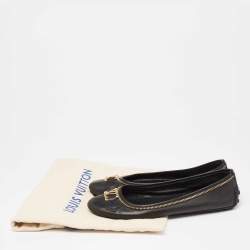 Pre Owned Louis Vuitton Black Leather Zipper Trim Oxford Ballet Flats Size 38.5