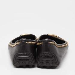 Pre Owned Louis Vuitton Black Leather Zipper Trim Oxford Ballet Flats Size 38.5