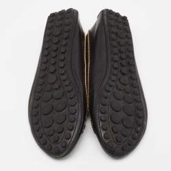 Pre Owned Louis Vuitton Black Leather Zipper Trim Oxford Ballet Flats Size 38.5