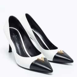 Pre Owned حذاء كعب عالي لوي فيتون هارتبريكير جلد أسود / أبيض مقاس39