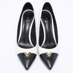 Pre Owned حذاء كعب عالي لوي فيتون هارتبريكير جلد أسود / أبيض مقاس39