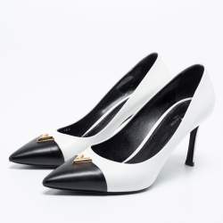 Pre Owned حذاء كعب عالي لوي فيتون هارتبريكير جلد أسود / أبيض مقاس39