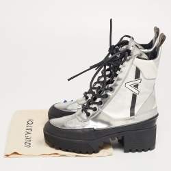 Pre Owned حذاء بوت لوي فيتون ديزرت سبيس شيب لوريتا جلد فضي نعل سميك مقاس 37