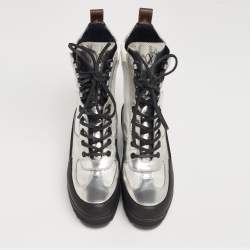 Pre Owned حذاء بوت لوي فيتون ديزرت سبيس شيب لوريتا جلد فضي نعل سميك مقاس 37