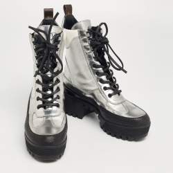 Pre Owned حذاء بوت لوي فيتون ديزرت سبيس شيب لوريتا جلد فضي نعل سميك مقاس 37