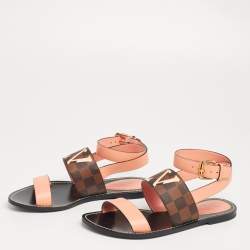 Louis Vuitton Damier Sandals Leather Flip Flop Beach Brown Size