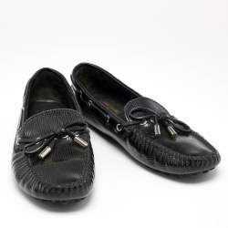 Pre Owned Louis Vuitton Black Epi Leather Arizona Bow Slip On Loafers Size 39