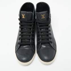 مملوكة مسبقًا حذاء رياضي لوي فيتون جلد نوبوك رصاصي داكن رقعة لوف عنق مرتفع مقاس 36.5