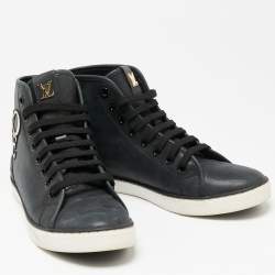 مملوكة مسبقًا حذاء رياضي لوي فيتون جلد نوبوك رصاصي داكن رقعة لوف عنق مرتفع مقاس 36.5